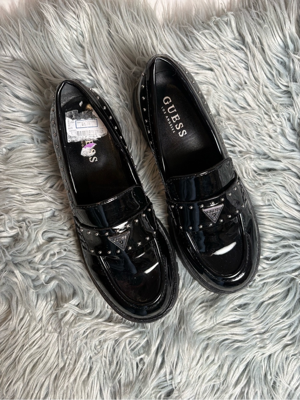 GUESS shiny patent studded chunky lug platform loafer 6.5 Y2K preppy punk
